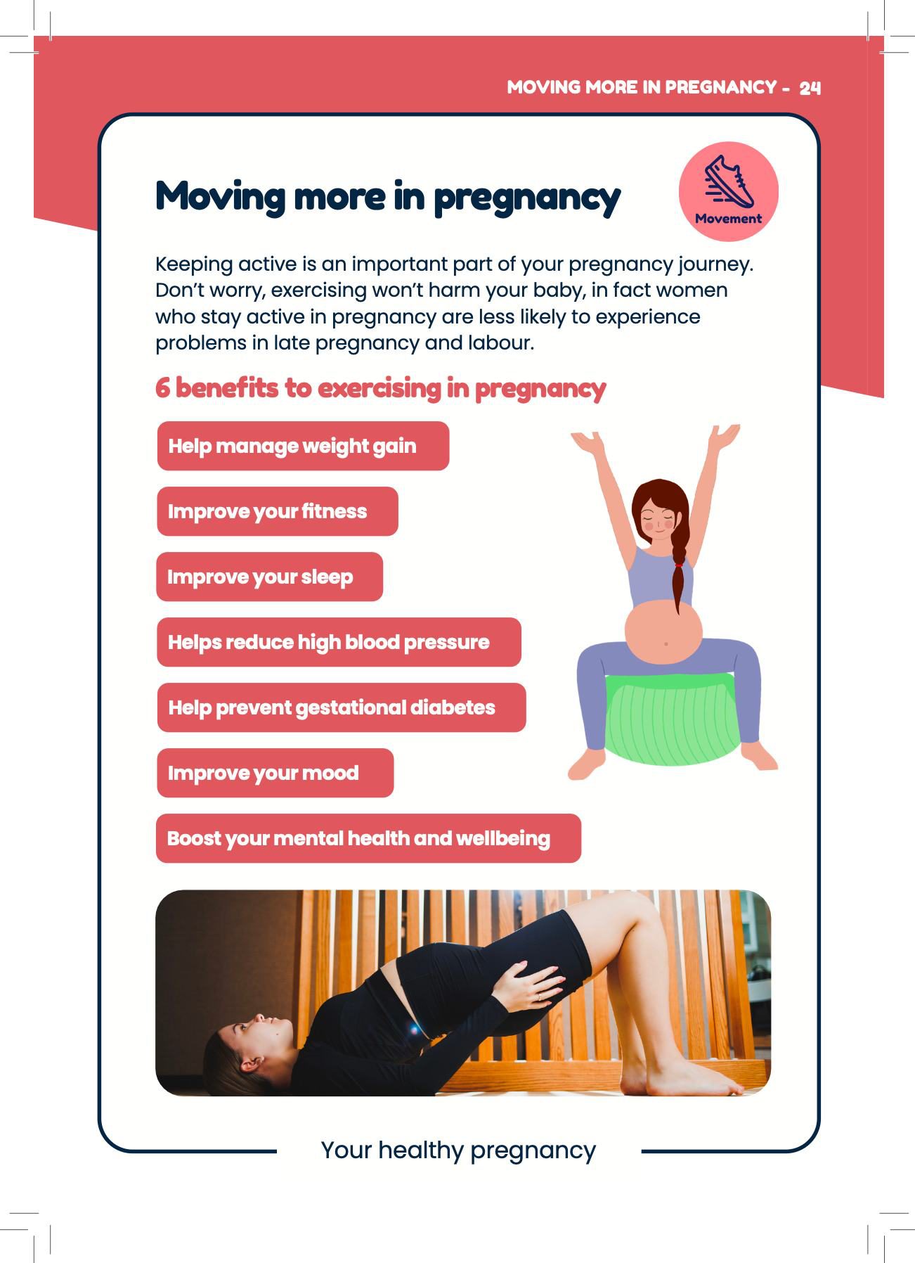 Booklet page on the benefits of exercising in pregnancy