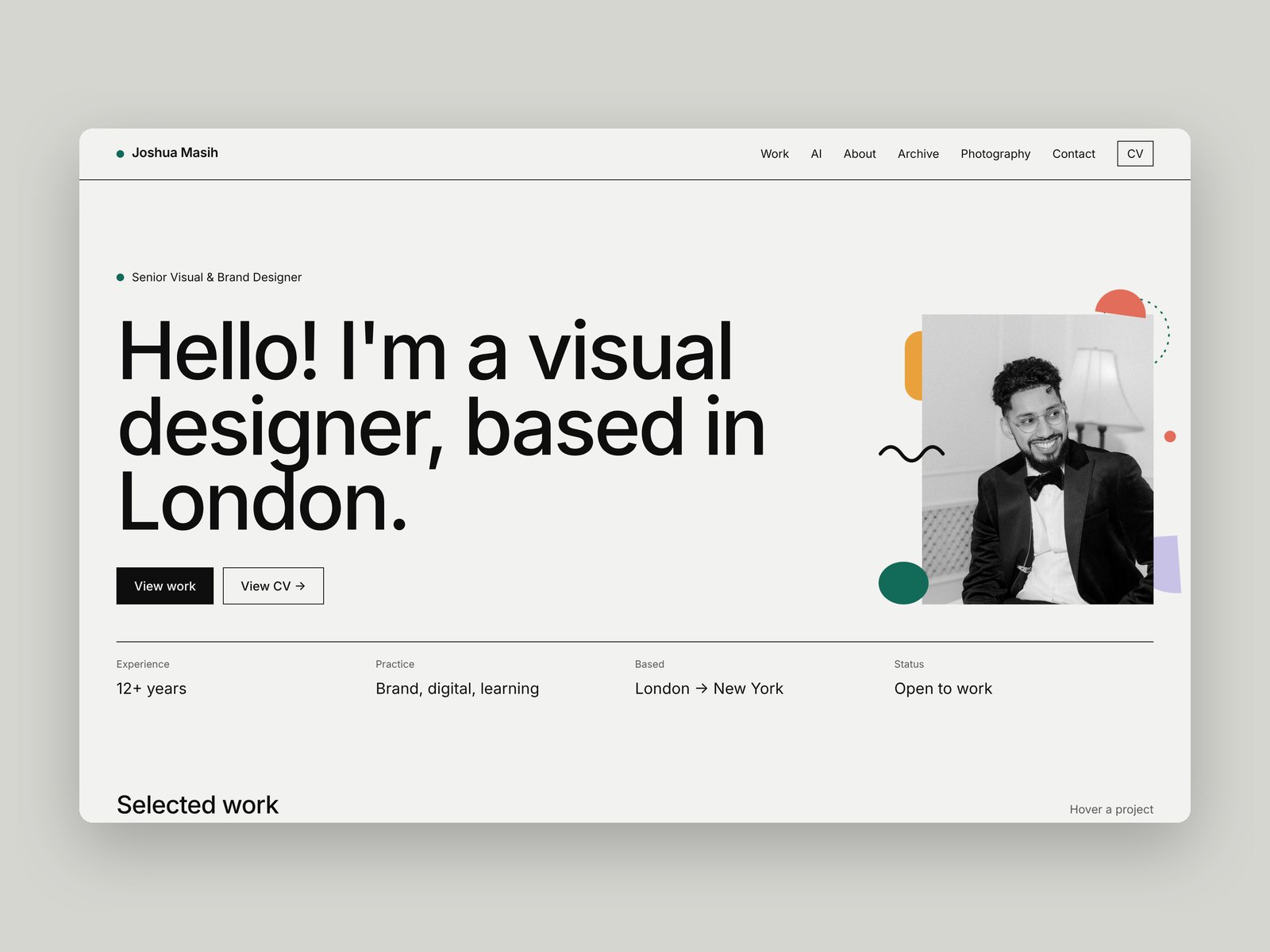 The portfolio homepage in a browser